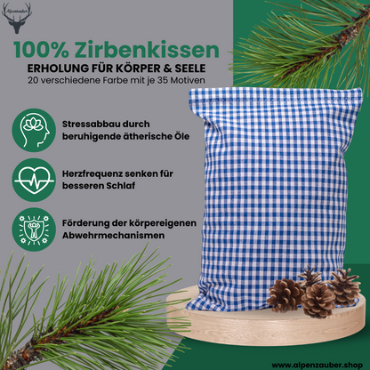 Zirbenkissen blau/weiß kariert - Kuh - 30x20 cm