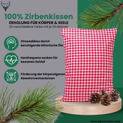 Zirbenkissen rot/weiß kariert - Elch braun - 30x20 cm